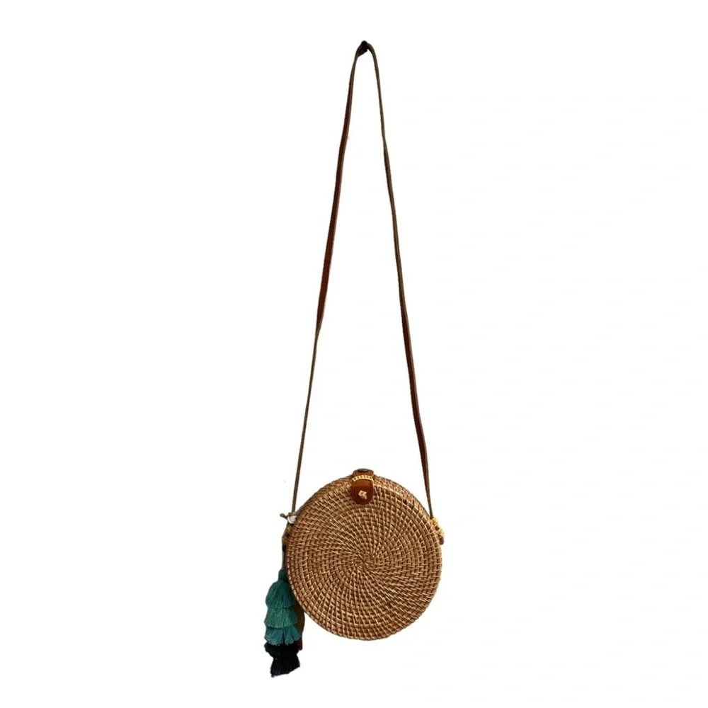 Unbranded Vacation Whicker Tassel Round Cross Bpdy Bag